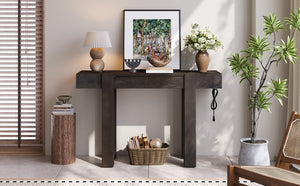 English Elm Trexm Ash Veneer Entryway Console Table Built in Power Outlet Drawer Rubberwood Espresso N715P361518P