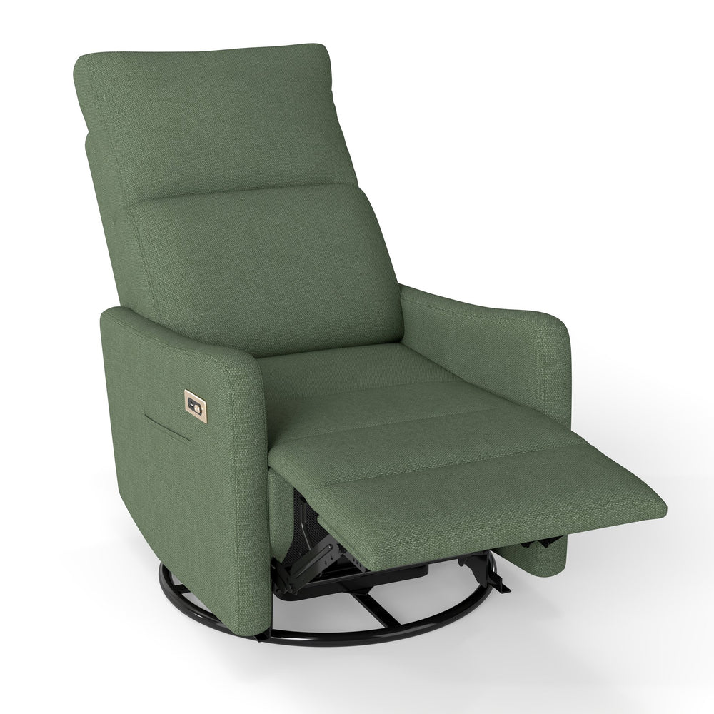English Elm Power Swivel Velvet Recliner with 270 Degree Rotation Compact Nursery Living Room Glider W1028P463301