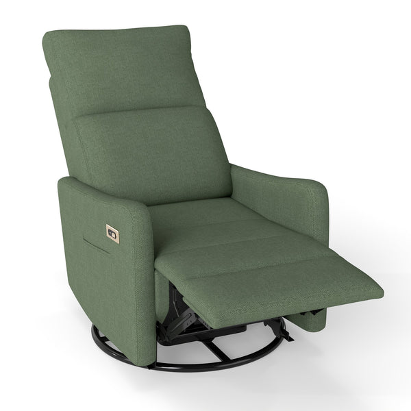English Elm Power Swivel Velvet Recliner with 270 Degree Rotation Compact Nursery Living Room Glider W1028P463301