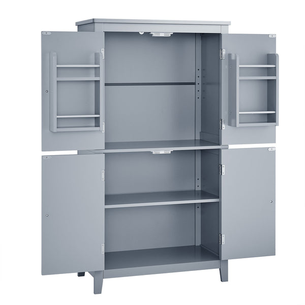 English Elm Elegant Bathroom Floor Storage Cabinet with 4 Doors, Adjustable Shelves, Anti-Tip Design, 28"L x 15"W Grey N725P188461E