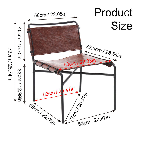 English Elm Retro Brown PU Leisure Chair Set of 2 – Faux Leather Armless Lounge Chairs with Black Metal Legs, Breathable Textured Design, Easy Assembly W3112P262798