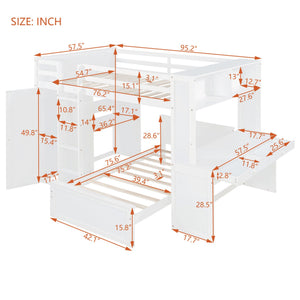 English Elm Full Twin Loft Bed with Desk Wardrobe Shelves Pine Wood Frame Kids Bedroom White LT000821AAK-1