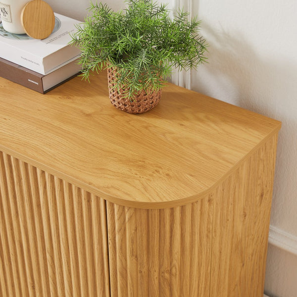 English Elm 64-Inch Wavy Tv Stand - Modern Rounded Sideboard With Push-To-Open Doors For Stylish Storage Solutions W1162P309021