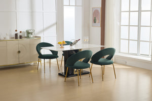 English Elm 061-Set Of 1 Elegant Green Velvet Dining Chair With Curved Backrest & Golden Metal Legs For Style W527P255476