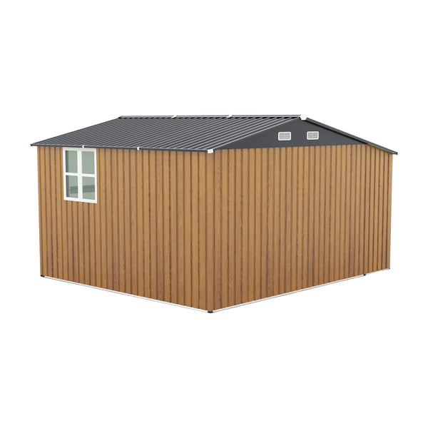 English Elm 10x12 Ft Galvanized Steel Outdoor Shed Dual Zone Lockable Sliding Doors Backyard Storage Yellow W1598S00033