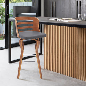 English Elm Lusera 26" Swivel Bar Stool In Gray Faux Leather & Walnut Wood - Mid-Century Comfort & Style B2736P268576