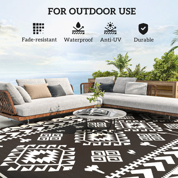 English Elm Outsunny Reversible Polypropylene Outdoor Rug Waterproof Patio Camping Mat with Carry Bag Black W2225P485552