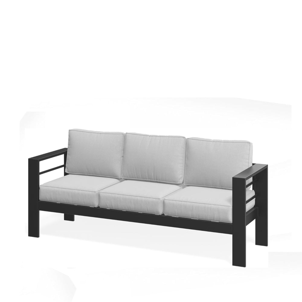 English Elm 75" Outdoor Iron Frame 3 Seat Patio Sofa with Olefin Cushions for Deck or Poolside Black+Grey B082P455112