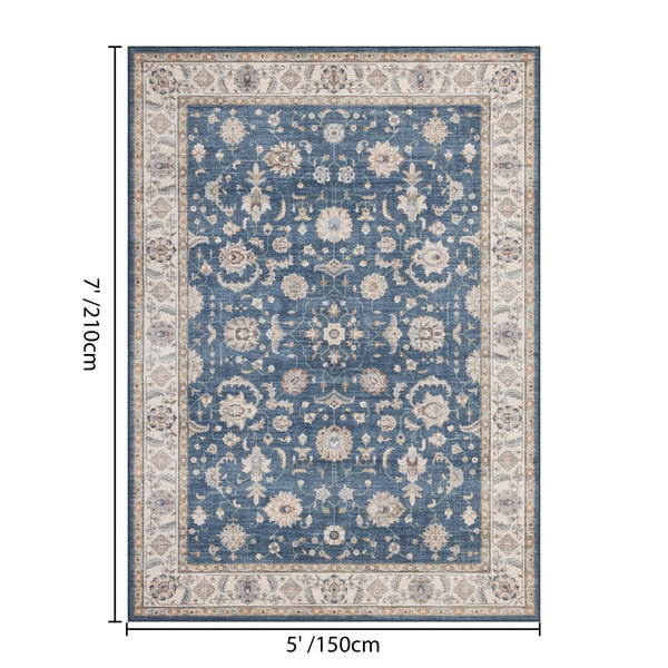 English Elm Premier Traditional Medallion Navy Area Rug Low Pile Indoor Outdoor Living Room B186P479398