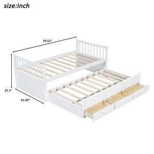 English Elm Daybed Twin Frame with Pull Out Trundle and Three Storage Drawers for Kids Rooms White LP100241AAK