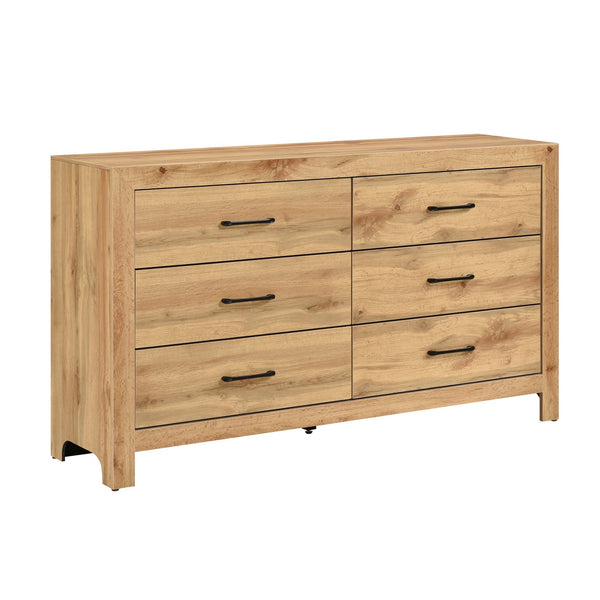 English Elm Rustic Six Drawer Wooden Dresser Natural Finish Bedroom Storage with Dovetail Joinery B011P456448
