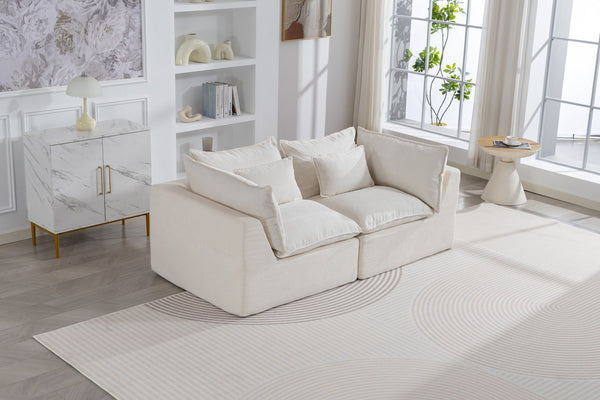 English Elm 74.8" Oversized Modular Cloud Sofa Deep Seat Cotton Linen Upholstered Living Room Couch Ancient White W2530P458026