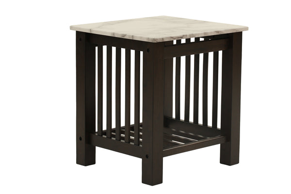 English Elm Modern Faux Marble Top Coffee Table with Antique Finish, Solid Legs & Open Lower Shelf, 47x24x18" Walnut 24 L x 21 W x 8 H B011P395605