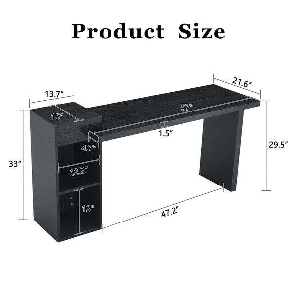 English Elm Modern Wood Grain Console Table with Two Tier Shelving for Entryway or Living Room Black W3875S00030