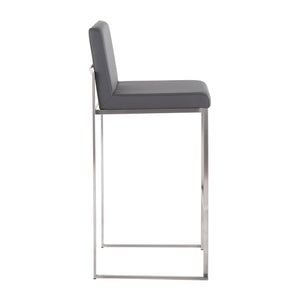 English Elm Fuji 30" Contemporary High Back Barstool Set Of 3 - Grey Faux Leather & Stainless Steel Stylish Comfort B202P222209