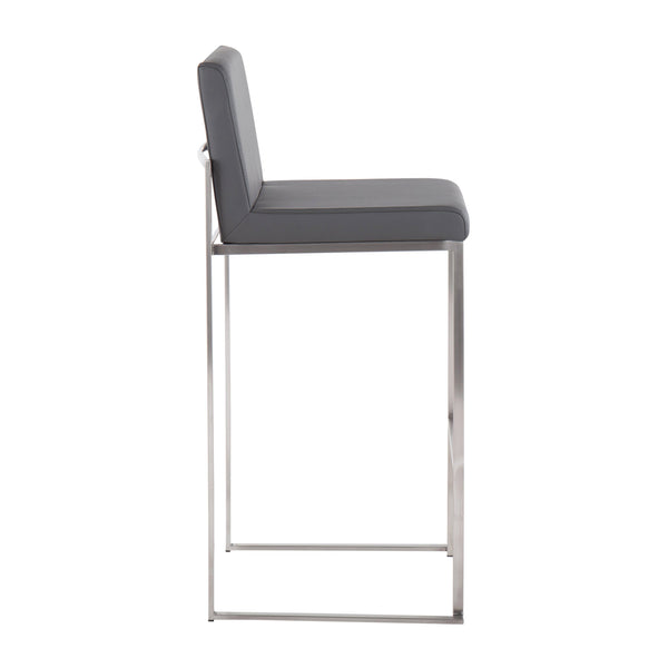 English Elm Fuji 30" Contemporary High Back Barstool Set Of 3 - Grey Faux Leather & Stainless Steel Stylish Comfort B202P222209