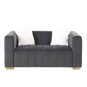 English Elm A Modern Channel Sofa Loveseat - Elegant Grey Velvet Chesterfield Design For Stylish Spaces W1099S00125