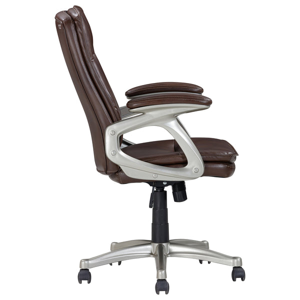 English Elm Mid Mid Back Brown Faux Leather Swivel Office Chair with Ergonomic Armrests, 360° Swivel, Adjustable Tilt, Durable Plywood Frame, Classic Brown PVC Cover B011P213328