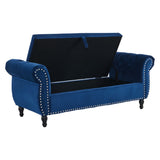 Christopher Knight Home® - Noble House - - Velvet Multifunctional Storage Rectangular Ottoman Bench With 1 Pillow, Navy Blue