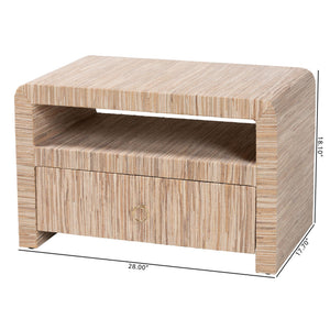 English Elm Bohemian Grasscloth Wrapped Nightstand with Drawer and Open Shelf for Boho Bedrooms B2750P467818