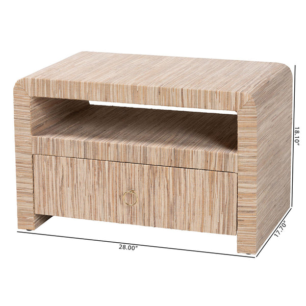 English Elm Bohemian Grasscloth Wrapped Nightstand with Drawer and Open Shelf for Boho Bedrooms B2750P467818