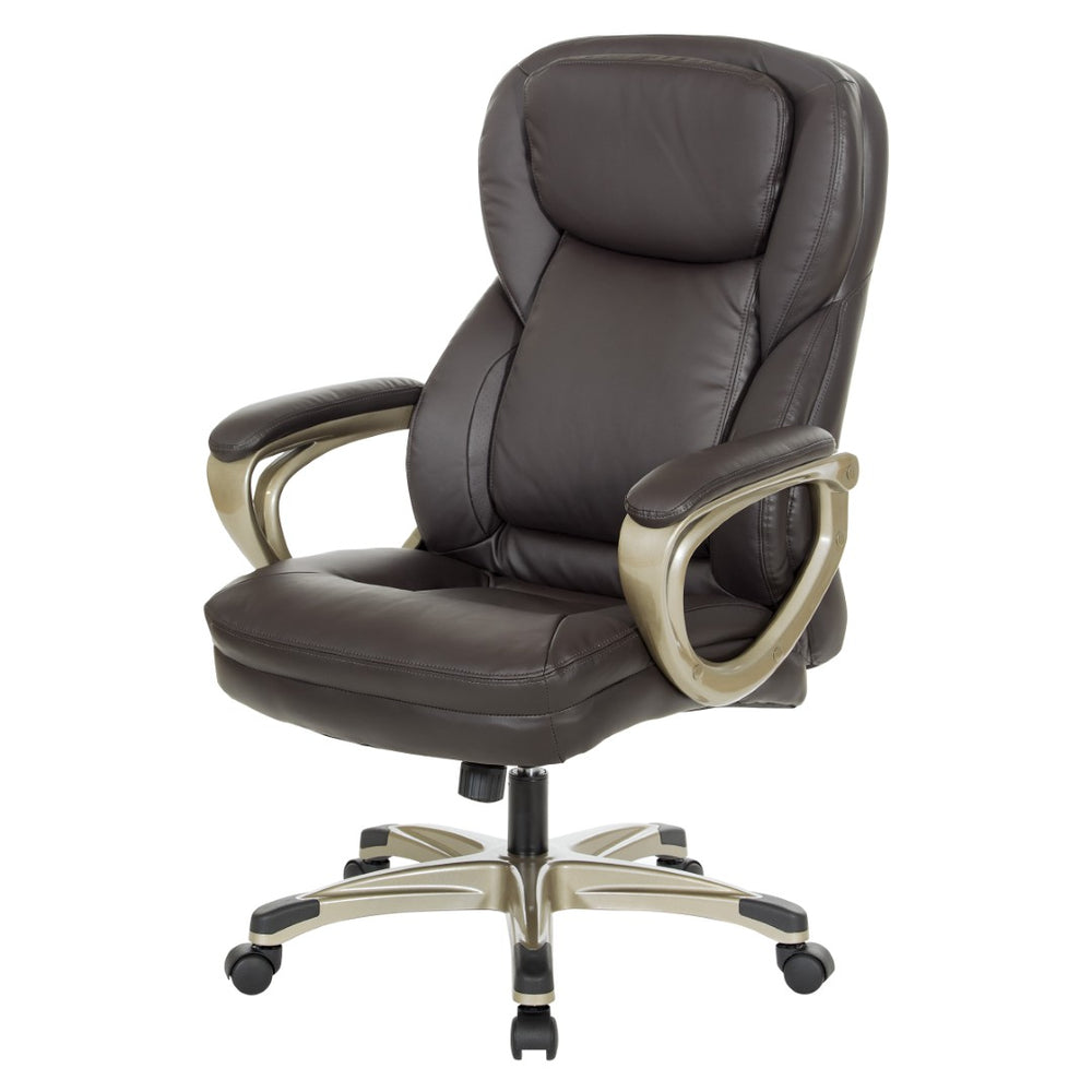 OSP Home Furnishings Exec Bonded Leather Office Chair with Lumbar Support Padded Arms and Ergonomic Tilt Espresso ECH67701-EC1