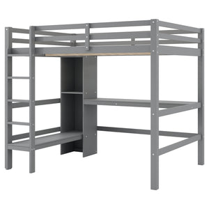 English Elm Full Size Loft Bed With Under-Bed Desk And Stylish Shelves For Space-Saving Bedroom Solutions N7090005004E