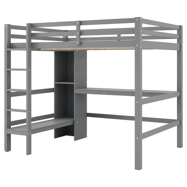 English Elm Full Size Loft Bed With Under-Bed Desk And Stylish Shelves For Space-Saving Bedroom Solutions N7090005004E