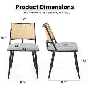 English Elm Dining Chairs Mid-Century Modern Rattan Backrest Bouclé Upholstered Metal Frame Comfortable Design LIGHT GREY T3623P379924