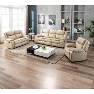 English Elm 1+2+3 Leather reclining sectional set with pocket springs, pillow-top arms, storage, solid frame comfort Cream W791S00004