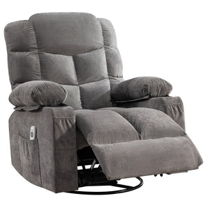 English Elm Oversized Swivel Recliner with Massage Heating Linen Upholstery and Usb Port Gray W1521P411670