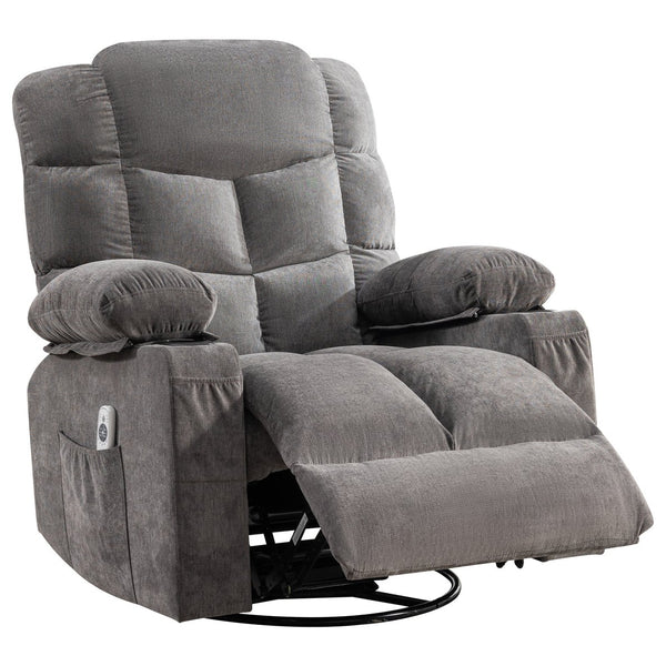 English Elm Oversized Swivel Recliner with Massage Heating Linen Upholstery and Usb Port Gray W1521P411670
