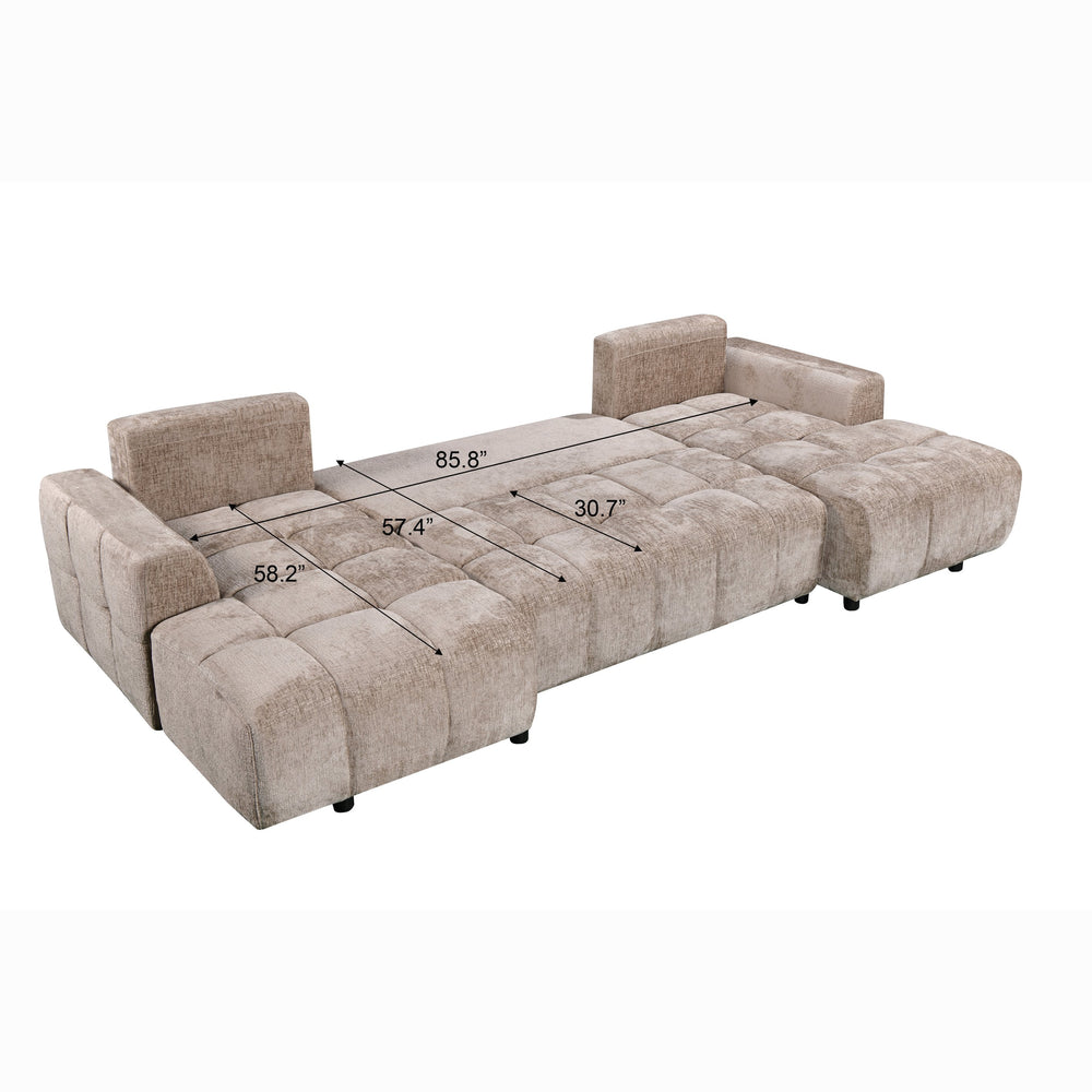 English Elm Oversized Sectional Sleeper Sofa with Pull Out Bed Dual Storage Chaise Four Pillows Light Brown W1417S00227