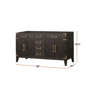 English Elm Brown Oak Double Bath Vanity - Stylish 60" W Solid Wood Storage Solution For Family Bathrooms & More B2731P259839