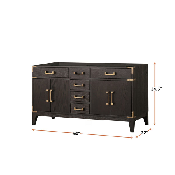 English Elm Brown Oak Double Bath Vanity - Stylish 60" W Solid Wood Storage Solution For Family Bathrooms & More B2731P259839
