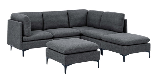 English Elm Linen Upholstered Modular Sectional Sofa with Tall Black Metal Legs for Open Living Dark Gray B2748S00113