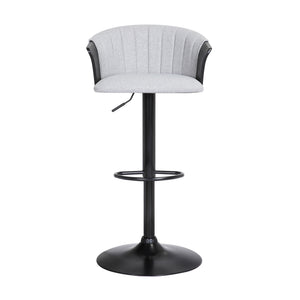 English Elm Lydia Swivel Adjustable Barstool Upholstered Fabric Seat with Black Wood Frame Gray B2736P464835