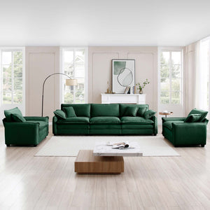 English Elm Warm Retro-Inspired Sofa Set: Cozy 3-Seater & 2 Single Sofas In Plush Green Corduroy Fabric W714S00726-GIGA