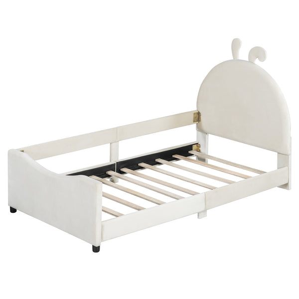 English Elm Twin Velvet Daybed with Sculptural Rabbit Ear Headboard for Kids or Guest Rooms Beige N737P380205A