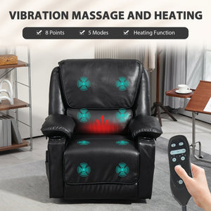 English Elm Massage Recliner Swivel Rocker with Heat Lumbar Support Pu Leather Oversized Lounge T3971P405836