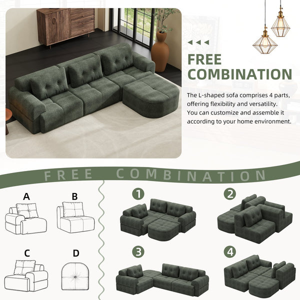 English Elm Modular Sectional Sofa with Chaise Full Foam Build Woven Fabric for Living Room Blackish Green W2379S00006