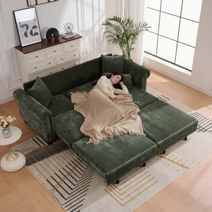 English Elm 86" Chenille Sleeper Sofa with Nailhead Rolled Arms Three Seat Convertible for Any Room Green W3373S00088