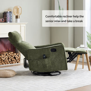 English Elm Beige Fabric Swivel Rocker Recliner with Massage Nodes and Lumbar Heat for Living Room Antique Green W1803P363423