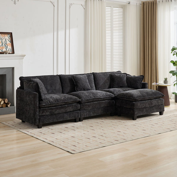 English Elm Cloud Modular Two Seat Sofa Chenille Upholstered Cushioned Couch for Apartment Living Black W1143P378632
