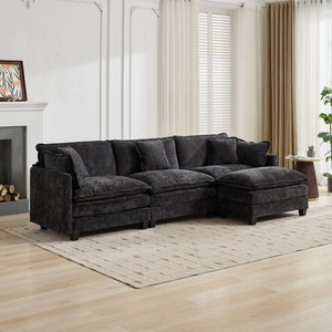 English Elm Cloud Modular Three Seat Sofa Chenille Upholstered with Double Layer Cushions for Living Room Black W1143S00052