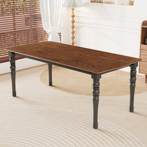 English Elm 7-Piece Extendable Dining Set with Removable Leaf and 6 Upholstered Chairs, Solid Rubberwood Legs, Seats 6 Black+Brown N752S000030B