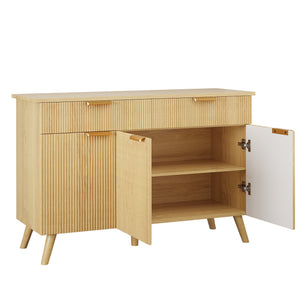 English Elm Sideboard Fluted Credenza with Three Drawers Two Doors Matte Black Modern Storage T3773P417337