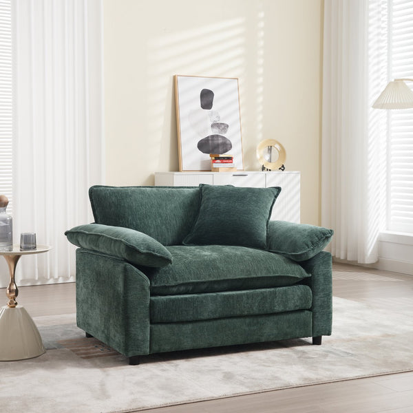 English Elm 44.5" Oversized Club Chair with Ottoman Chenille Upholstered Solid Wood Reading Seat Green W3244S00007