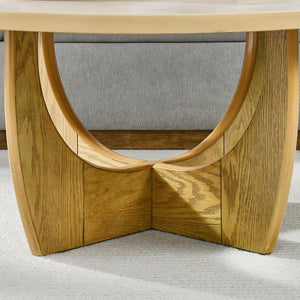 English Elm 36" Mid Century Modern Round Coffee Table in Oak - 36" 30mm Top, Cross Legs, Durable 160lb Capacity W1801P195677