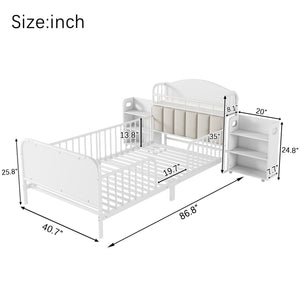 English Elm Twin Solid Wood Platform Bed with Guardrail for Kids, Low-Profile Sturdy Pine Frame, Safe Sleep Solution White 45.87 L x 17.72 W x 11.22 H W2593P337454